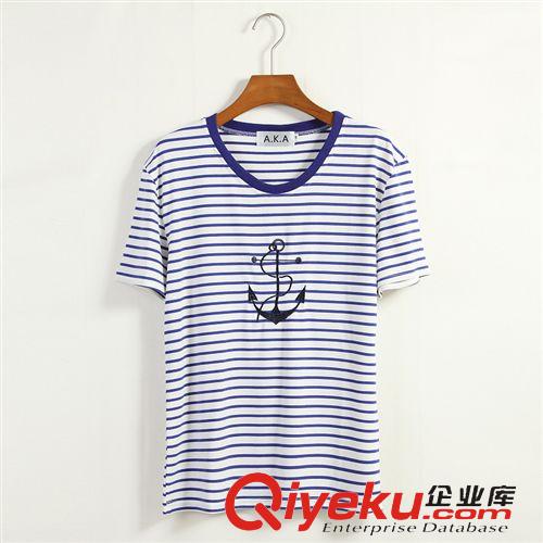 情侶裝系列 一件代發(fā)2015夏季新款韓版條紋海軍風(fēng)圖案情侶裝短袖t恤班服會(huì)服