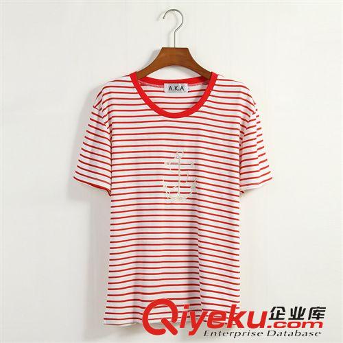 情侶裝系列 一件代發(fā)2015夏季新款韓版條紋海軍風(fēng)圖案情侶裝短袖t恤班服會(huì)服原始圖片2