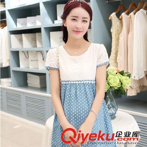 孕婦裙 時尚韓版孕婦裝蕾絲牛仔裙孕婦裙牛仔連衣裙原始圖片2