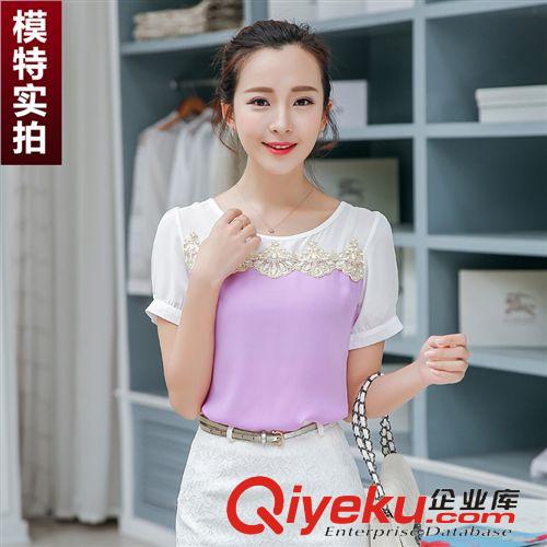 蕾絲衫、雪紡衫 雪紡衫女春夏韓版女士襯衣短袖印花大碼小衫雪紡襯衫