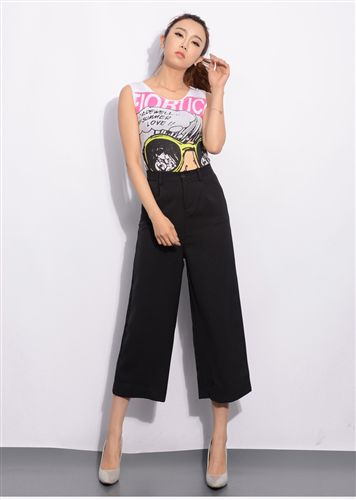 休閑褲 春夏韓國新款休閑女寬腿褲復(fù)古顯瘦高腰寬松闊腿褲原始圖片3