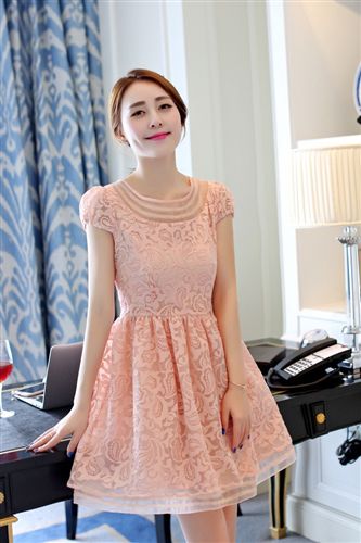 店長推薦 雪紡連衣裙2015夏季新品 韓版修身顯廋短袖刺繡氣質女式打底裙原始圖片2