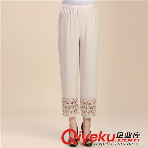 褲子系列1 新款夏季女褲寬松大碼直筒褲純色中老年女式九分褲媽媽褲子批發原始圖片3