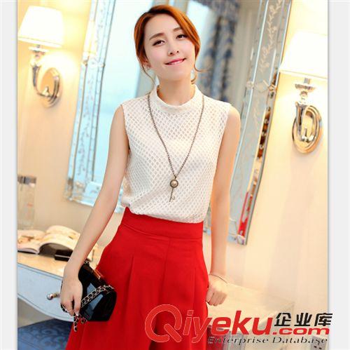 店長主推新款2 廠家夏裝新款2015女式圓領網紗韓版百搭純色無袖打底衫
