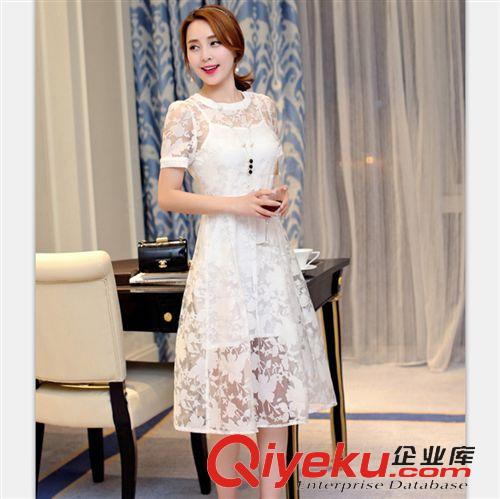 店長主推新款2 2015夏季韓版新款女裝雪紡連衣裙配吊帶衫 長款套裝兩件套女潮