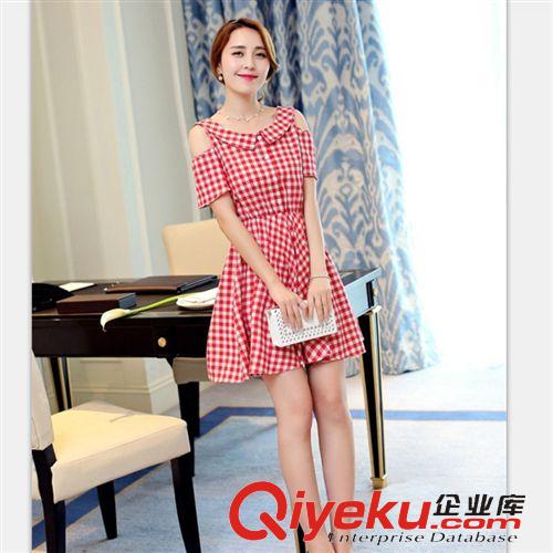 店長主推新款2 2015夏季新款韓版女裝雪紡連衣裙中gd短袖格子連衣裙