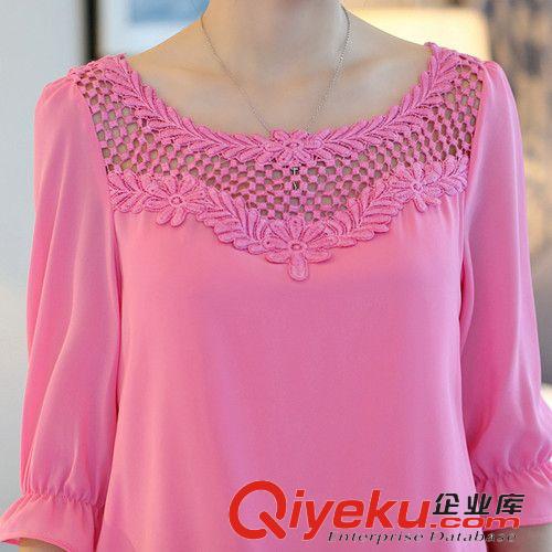 雪紡衫 批發(fā)2015女夏裝新款韓版寬松顯廋七分袖雪紡衫女式廠價優(yōu)惠直銷原始圖片3