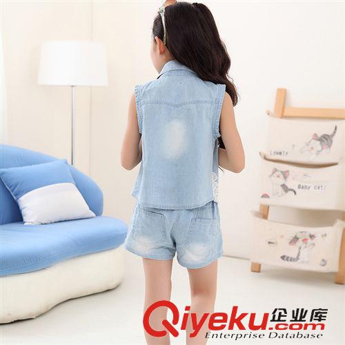 15女童套裝 15新款童裝牛仔套裝中小女童拼蕾絲廠家直銷童裝批發外貿童套裝潮原始圖片2
