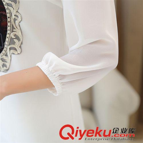 雪紡衫/蕾絲衫 2015夏裝新款中長(zhǎng)款女士裙子韓版九分袖打底雪紡衫修身印花連衣裙原始圖片3