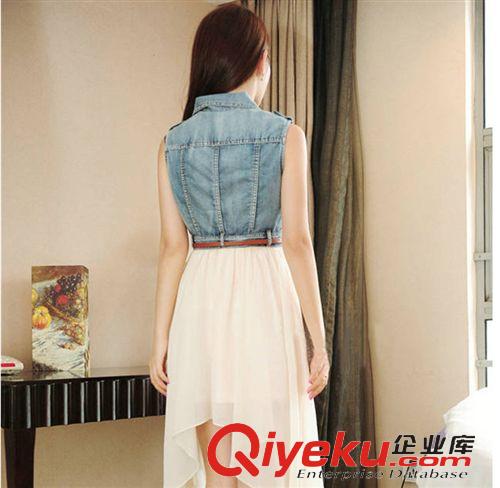 半身裙/牛仔裙 2015夏季新款韓版女士裙子牛仔無袖修身上衣拼接雪紡背心連衣裙原始圖片3