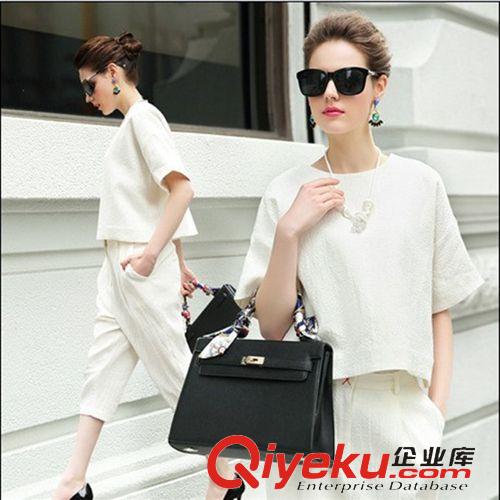 套裝 2015夏季新款職業(yè)女裝短袖T恤收腰顯瘦直筒褲兩件套時(shí)尚套裝女