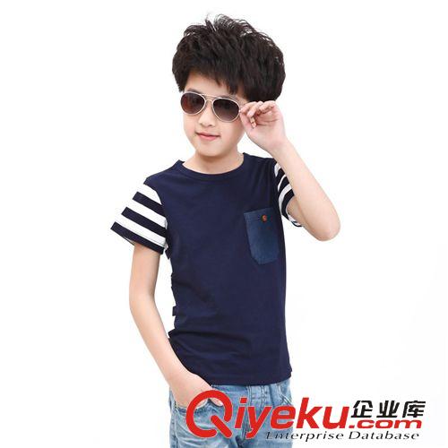 童T恤 童裝2015夏款男童T恤 新款韓版中大童兒童純棉條紋上衣一件代發