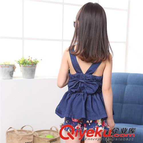夏季爆款 2015夏季新款 女童吊帶牛仔裙套裝 全棉 中大童背心韓版短褲套裝原始圖片2