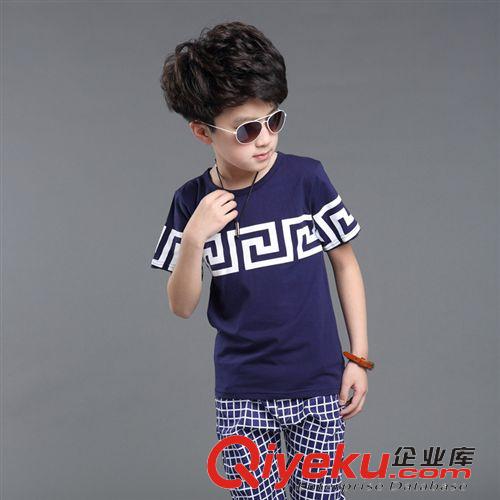 2015夏款 新款2015夏款童套裝純棉奧代爾兒童套裝男童T恤中褲韓版童裝批發(fā)原始圖片3
