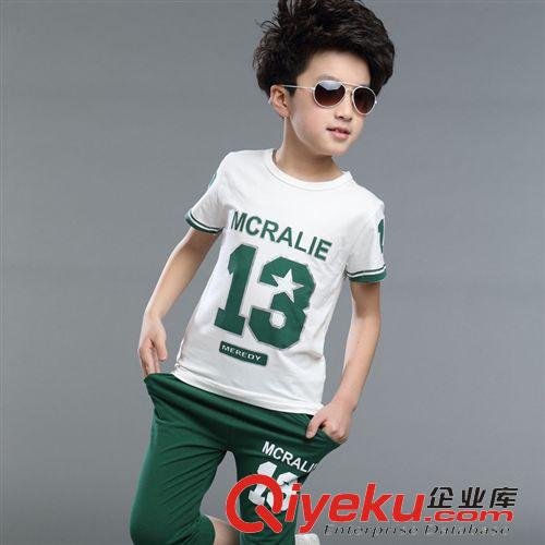 2015夏款 童裝2015夏季新款13號(hào)短袖套裝中大男童純棉運(yùn)動(dòng)兩件套T恤+中褲套原始圖片2