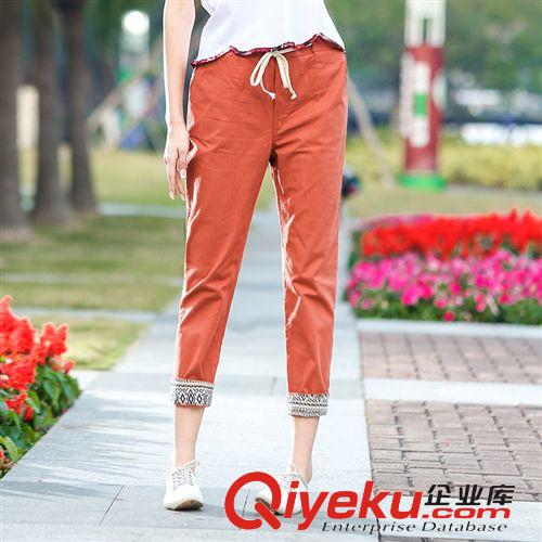 休閑褲 2015春新款森女系抽繩女褲九分褲大碼寬松休閑褲仿棉麻 薄女式