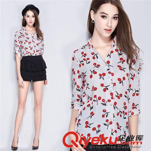 女士襯衣 2015夏季新款文藝女裝短袖修身印花中長(zhǎng)款襯衣棉麻打底衫