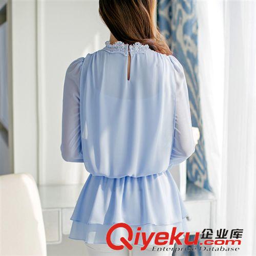 蕾絲雪紡衫 春夏裝韓版新款甜美女裝上衣中長(zhǎng)袖蕾絲雪紡打底衫原始圖片3