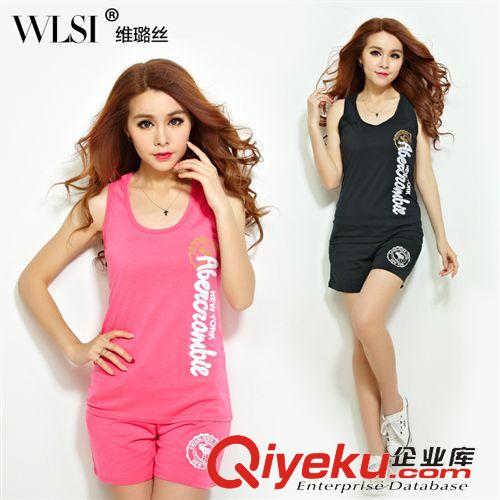 套裝 夏季運(yùn)動(dòng)服新款 英文字母印花工字背心無袖短褲健身運(yùn)動(dòng)兩件套裝原始圖片2