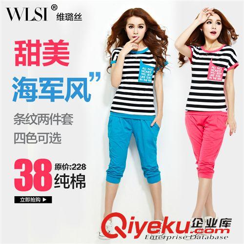 套裝 維璐絲韓版夏季短袖運(yùn)動(dòng)服套裝女褲子條紋女式修身兩件套裝8603原始圖片2