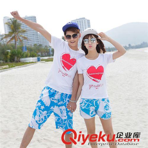 情侶裝 維璐絲 夏裝沙灘情侶裝度假旅游情侶套裝紅心情侶衫純棉T 沙灘褲原始圖片3