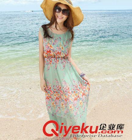 15年三月外貿(mào)新款 2014 夏季無(wú)袖碎花雪紡連衣裙波西米亞裙度假沙灘裙長(zhǎng)裙女原始圖片2