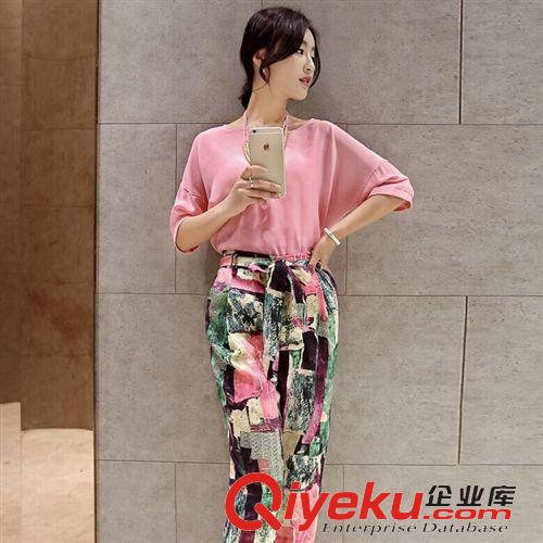 休閑套裝2期 歐洲站gd精品夏裝新款復合絲顯瘦上衣+百搭提花束腰裙