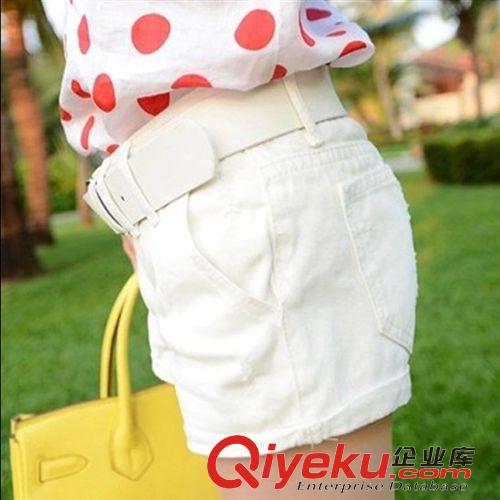 熱褲專區(qū) 歐美gd女裝白色牛仔短褲女夏季新款修身顯瘦卷邊送腰帶