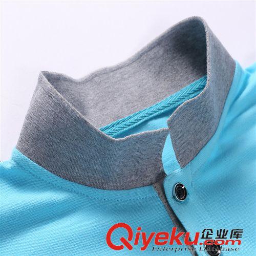 夏季熱賣 夏季新品男士純棉t恤商務(wù) 男式立領(lǐng)短袖t恤男潮修身純色t恤批發(fā)原始圖片3