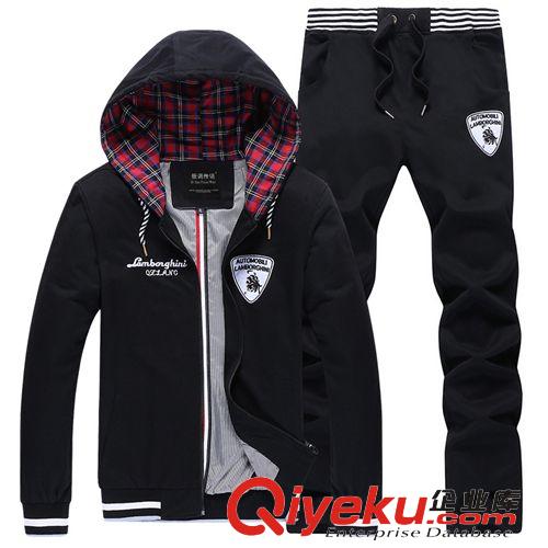休閑套裝 2015春秋裝新款休閑套裝帶帽套裝一件代發情侶套裝爆款拉鏈運動裝