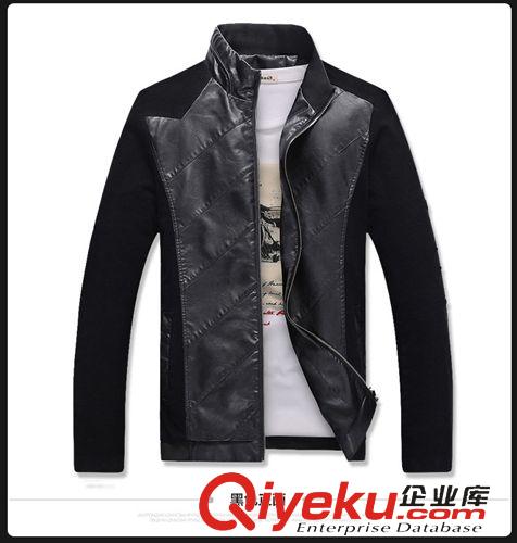 潮男夾克  批發(fā)供應(yīng) 男式皮新款?yuàn)A克 韓版修身拼色男士拉鏈外套 立領(lǐng)潮流原始圖片3