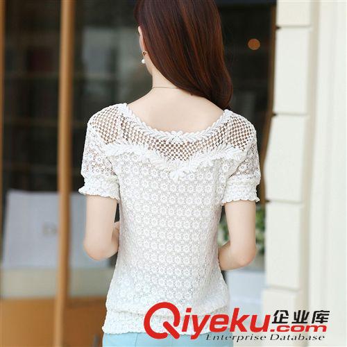 五月新品 短袖女蕾絲衫2015新款春夏裝韓版女裝zp鏤空上衣小衫潮原始圖片2