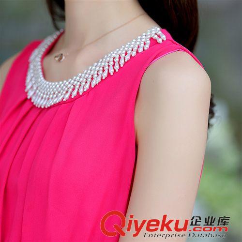 五月新品 2015夏季新款韓版無袖雪紡連衣裙女裝修身顯瘦沙灘裙背心裙子原始圖片3