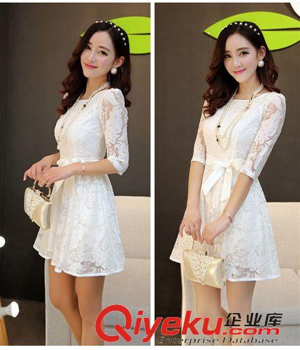2015新款連衣裙 新款中袖連衣裙2015春夏季女韓版修身OL淑女性感蕾絲大碼打底裙子