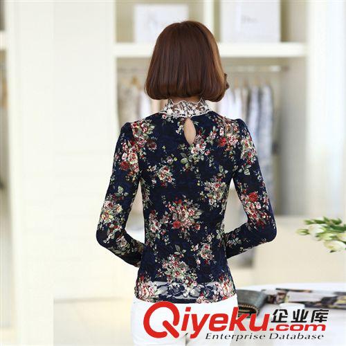 大碼女裝專區(qū) 韓版顯瘦長袖蕾絲衫2015春秋裝新款蕾絲打底衫印花大碼女裝上衣潮