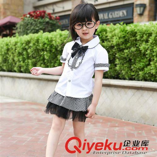 2015爆款專區 2015夏款男童女童套裝 中大童格子襯衫套裝 兒童夏款套裝校服批發