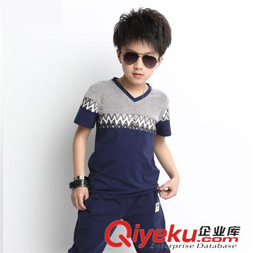 夏季男童套裝 2015夏款男童套裝 男童中大童07款條紋套裝 兒童夏款套裝校服批發