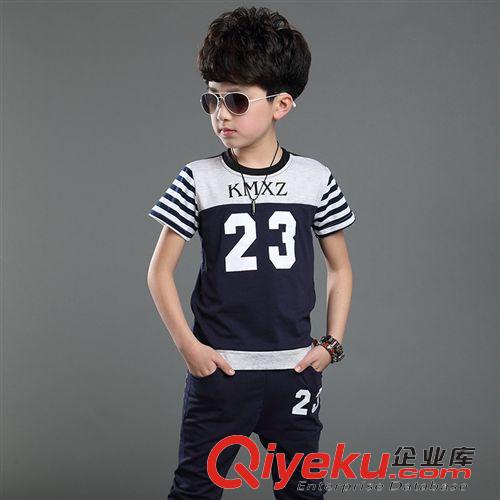 夏季男童套裝 2015新款夏季男童套裝 中大童運動套裝男童星星短袖套裝一件代發
