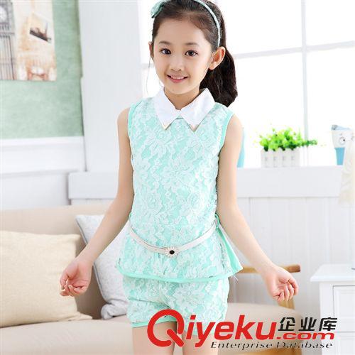 夏季女童套裝 2015夏裝新品童裝女童蕾絲童套裝兒童夏款套裝女孩套裝廠家直銷原始圖片2