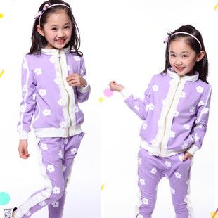 春秋季女童套裝 七格漫畫2014春季新款中大 女童套裝 時尚 運動休閑梅花童套裝