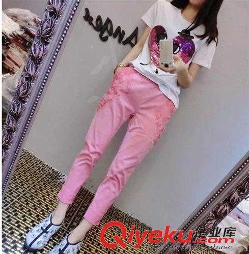 韓版長袖春裝 歐洲站2015夏季新款兩件套女裝圓領短袖T恤上衣+九分褲休閑套裝原始圖片3