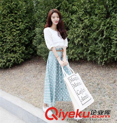 2015年夏裝爆款TOP gd原版 2015韓國代購春夏季新款兩件套女連衣裙清新波點修身原始圖片2
