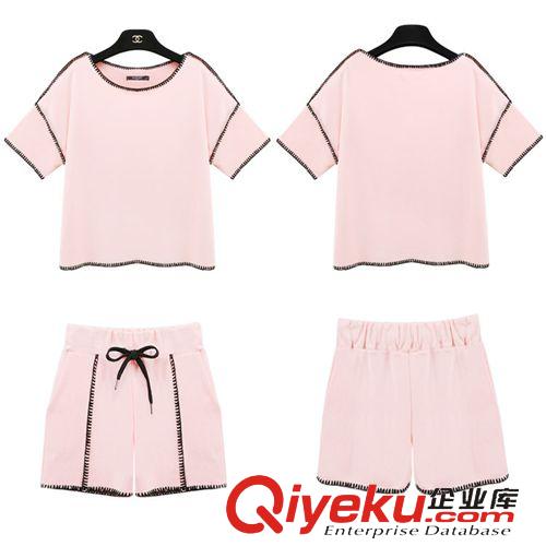 2015年夏裝爆款TOP 韓國東大門春夏裝新款棉休閑運動套裝女夏歐洲站套裝衛衣兩件套原始圖片2