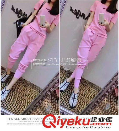 2015年夏裝新款上市 歐洲站2015夏裝新款棉休閑運動套裝女短袖T恤+九分褲套裝原始圖片2