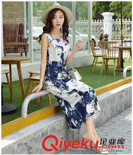 2015年夏裝新款上市 實拍2015春夏韓版雪紡短袖T恤上衣七分闊腿褲休閑格子套裝