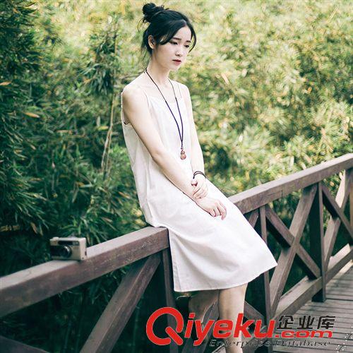 {新品推薦} 2015年夏季女裝復(fù)古純色簡約百搭顯瘦中長款吊帶連衣裙