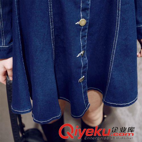 {牛仔區(qū)} 模特實拍 2015春季新款女裝韓版彈力牛仔長袖連衣裙荷葉邊 女原始圖片3
