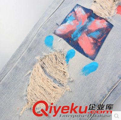 {牛仔區(qū)} 2015夏新款韓版女裝潮款彩繪磨破顯瘦哈倫褲女九分牛仔褲原始圖片2