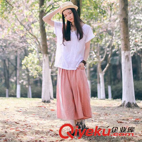 {一件代發(fā)區(qū)} 2015夏季新款小清新文藝百褶裙大擺松緊腰棉麻復(fù)古半身長裙女原始圖片3
