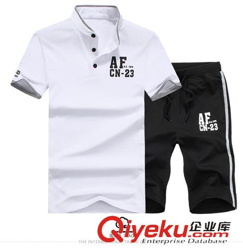 運(yùn)動(dòng)、休閑套裝 2015夏季男式松緊腰休閑短褲男士立領(lǐng)短袖T恤青少年運(yùn)動(dòng)休閑套裝